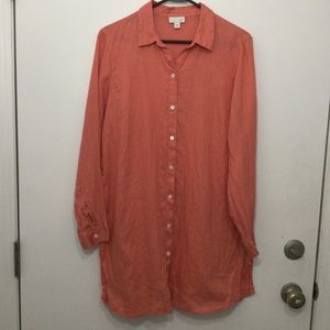J Jill‎ love linen shirt tunic womens Size M coral button down